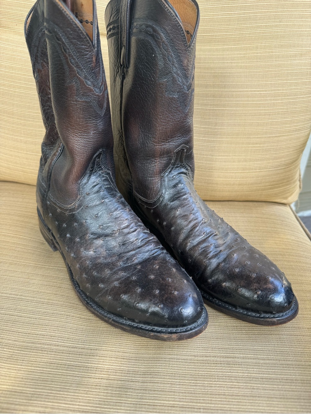 Lucchese Brown Ostrich-Textured Western Boots - Picture 2 of 4